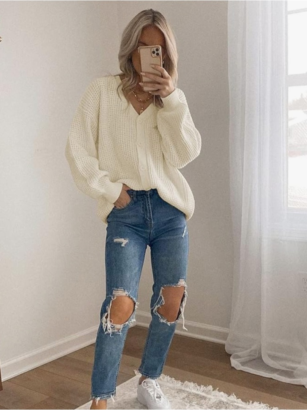 2026 Cardigan Sweaters Women 100% Cotton ButtonDown Oversized Knit Outerwear M - Picture 2 of 5